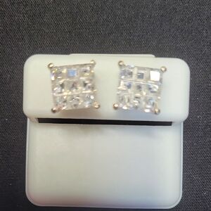9.8mm Square Triple A-Cz. 925 Silver Pushbacks